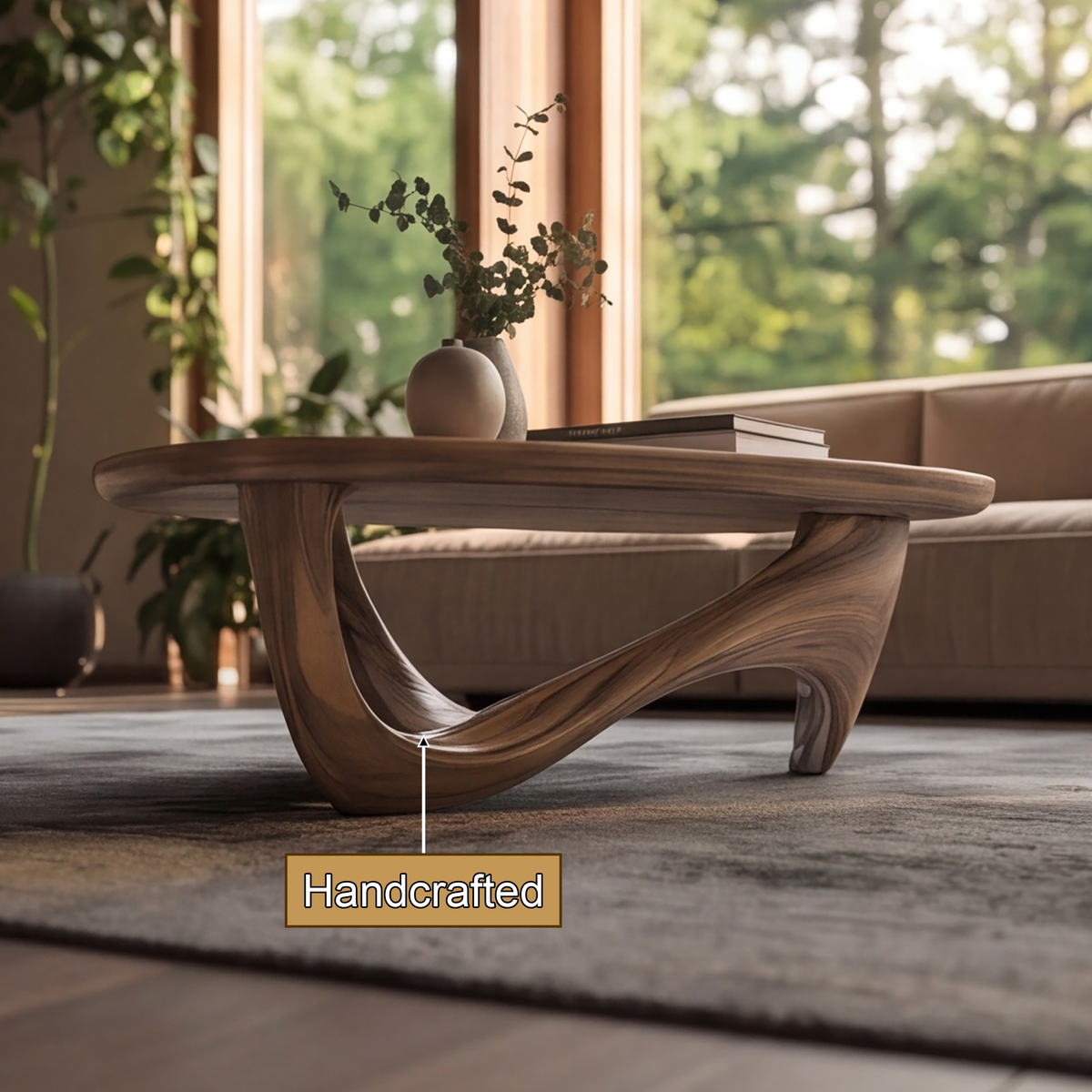 Hardwood Organic Modern Coffee Table with Rounded Top and Curved Base - view 5