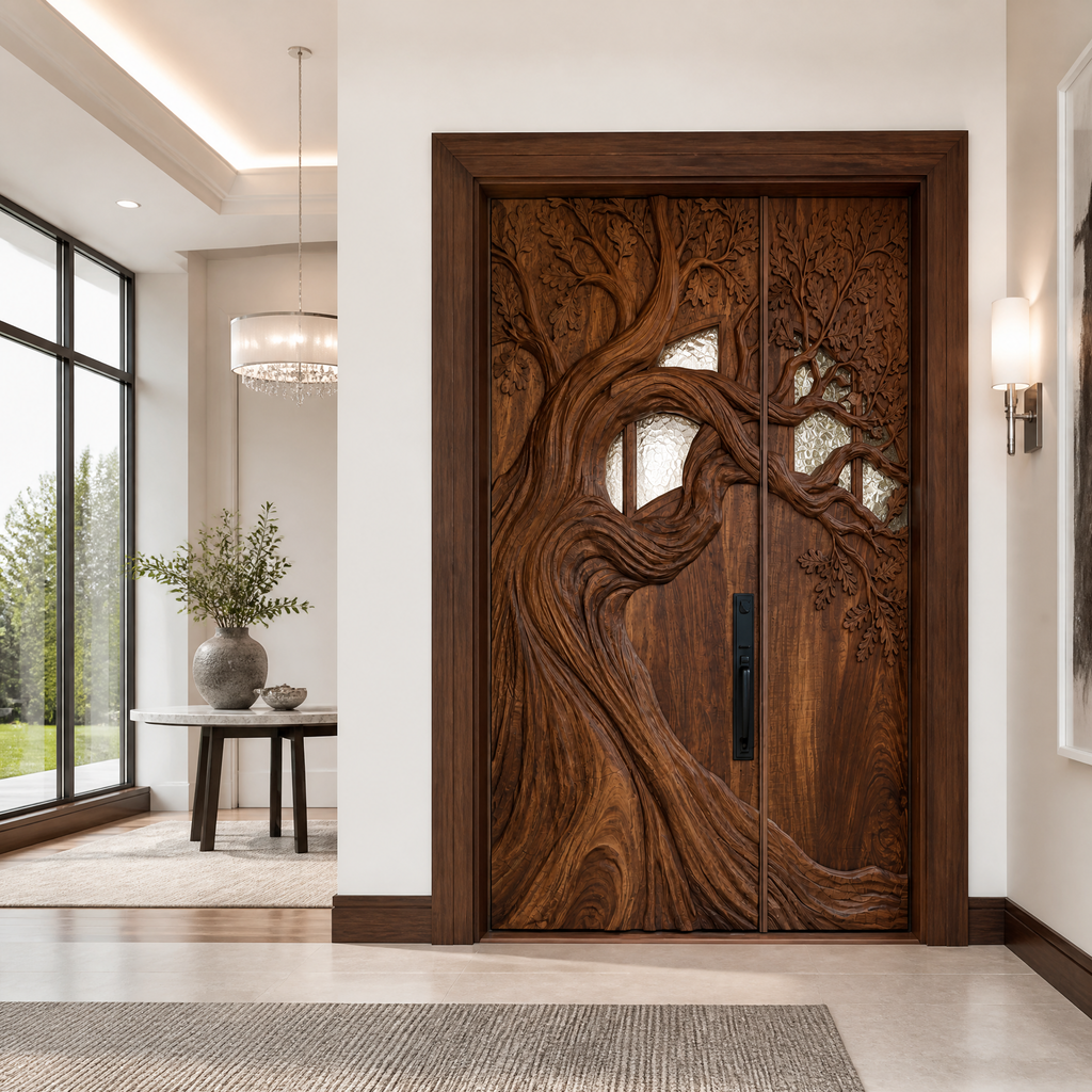 Sculpted Solid Wood Door with Carved Center Panel - view 6