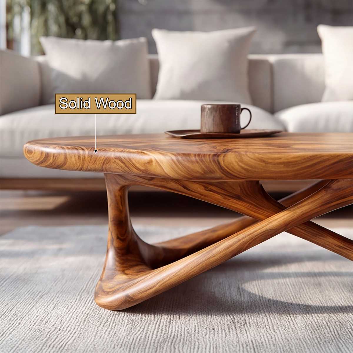 Live Edge Solid Wood Coffee Table with Interwoven Sculptural Base - view 4