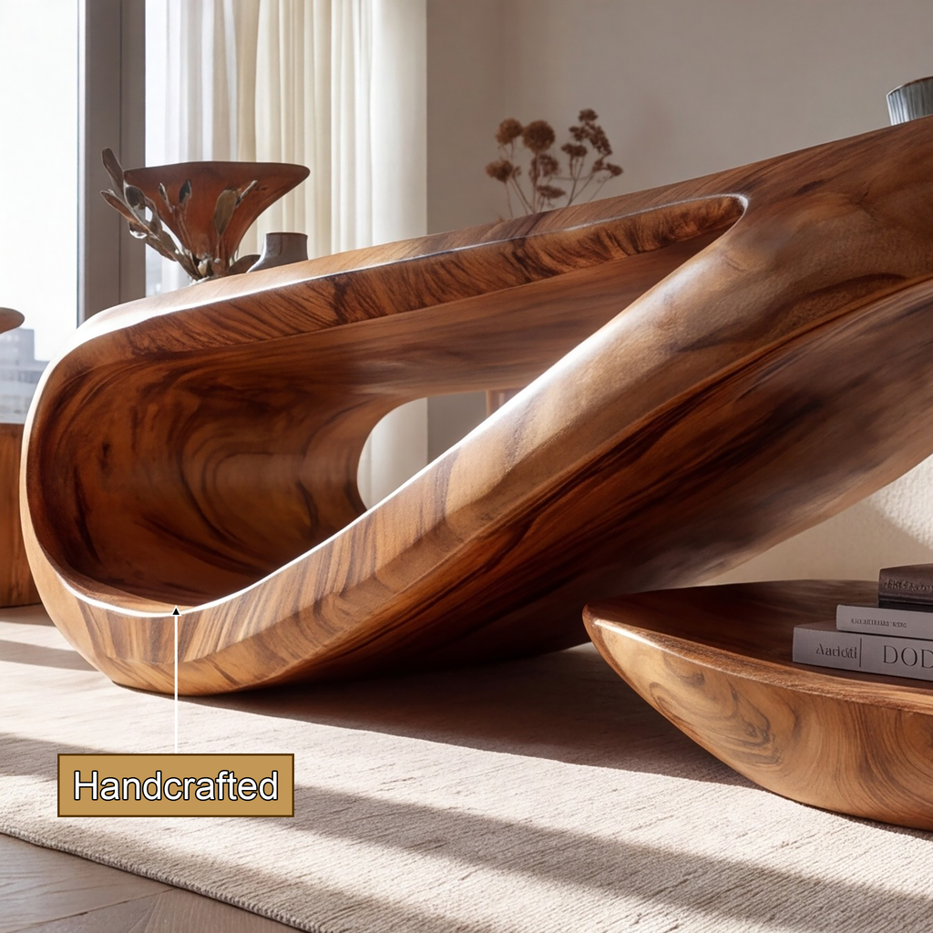 Looping Sculpted Solid Hardwood Coffee Table with Lower Shelf - view 7