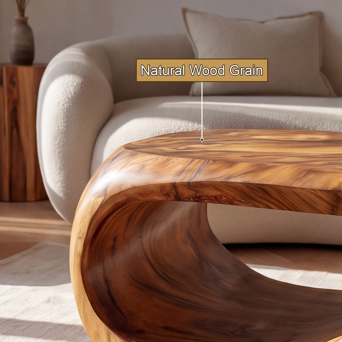 Looping Sculpted Solid Hardwood Coffee Table with Lower Shelf - view 9