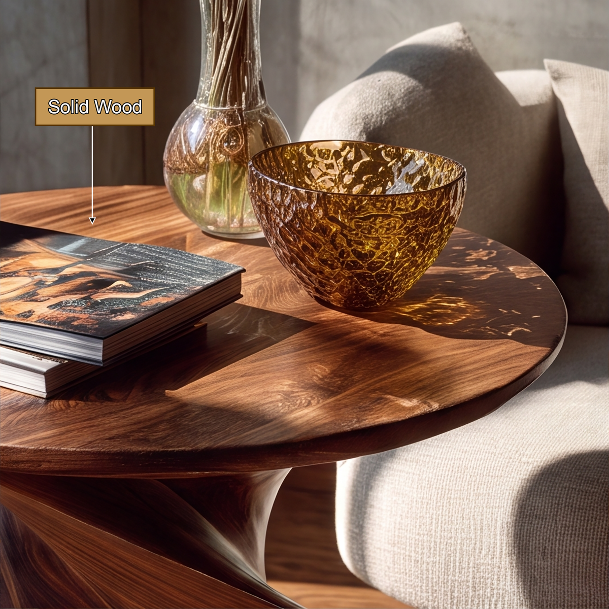 Twisted Pedestal Solid Wood Side Table with Round Top - view 4