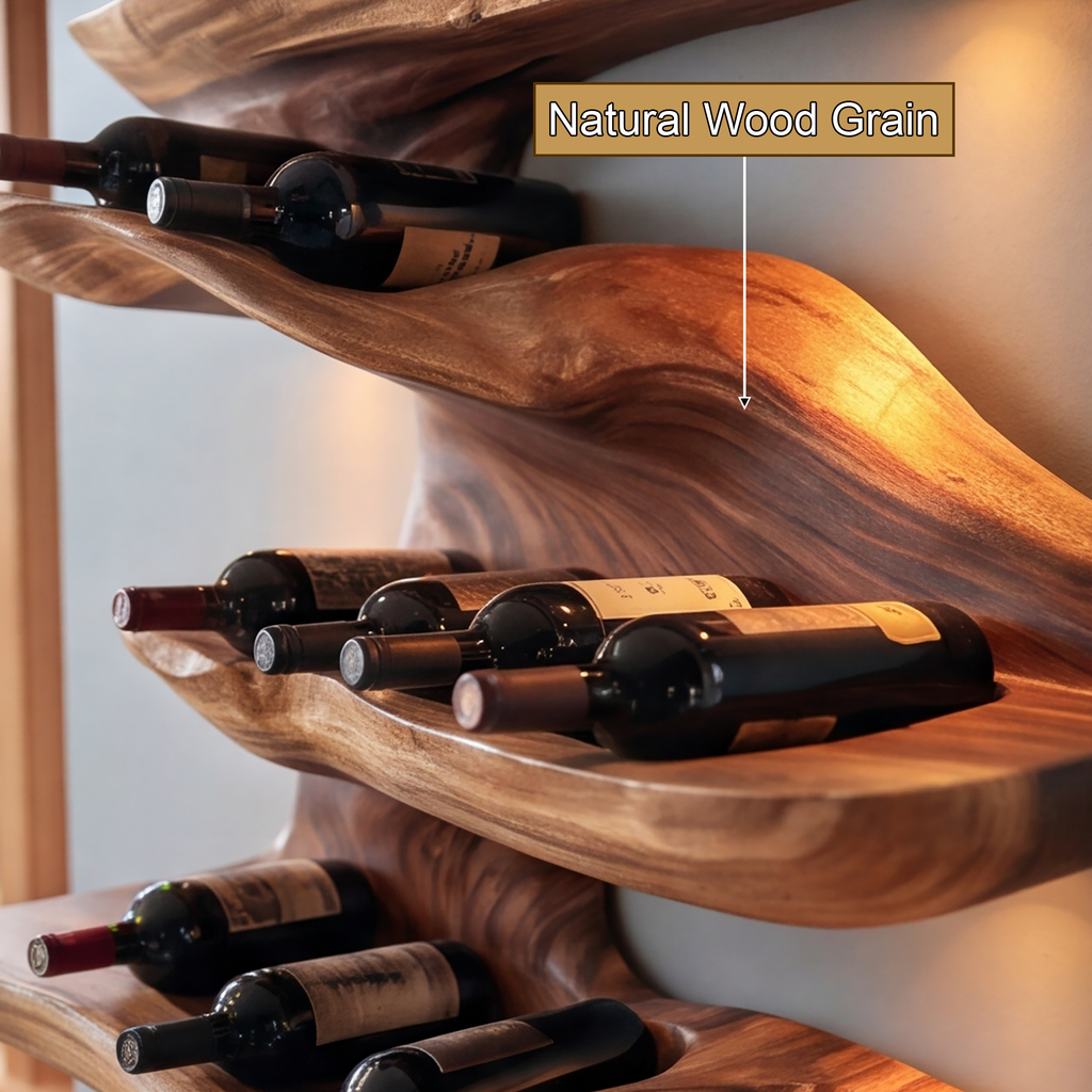 Live Edge Solid Wood Floating Wine Shelf in Stepped Tiers - view 11