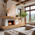 Solid Wood Fireplace Mantel Shelf with Sculpted Underside in Natural Oak finish