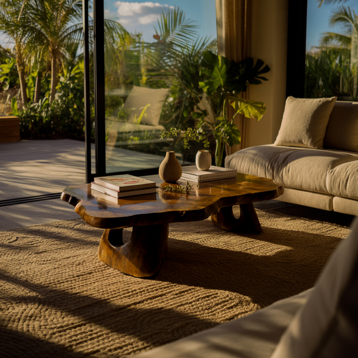 Sculpted Live Edge Coffee Table Carved from a Single Wood Slab - view 3