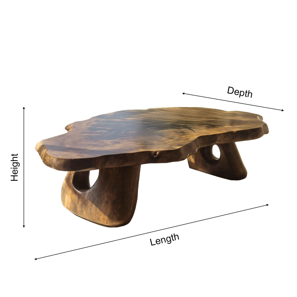 Sculpted Live Edge Coffee Table Carved from a Single Wood Slab - view 4