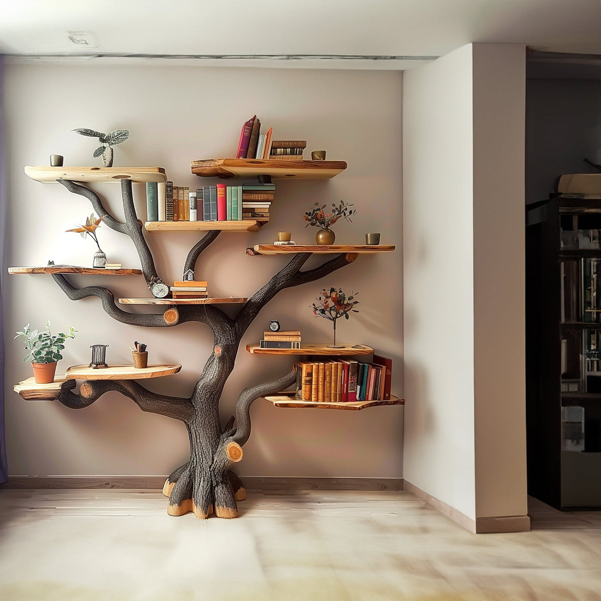 Wide Tree Branch Floating Bookshelf in Dark Brown, 84 x 72 Inch - view 2