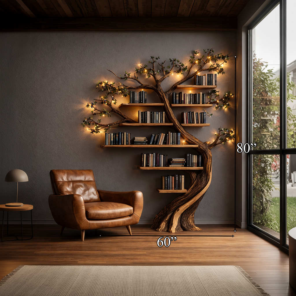 Rustic Tree Branch Bookshelf with Floral Pattern, 60 x 80 in - view 4