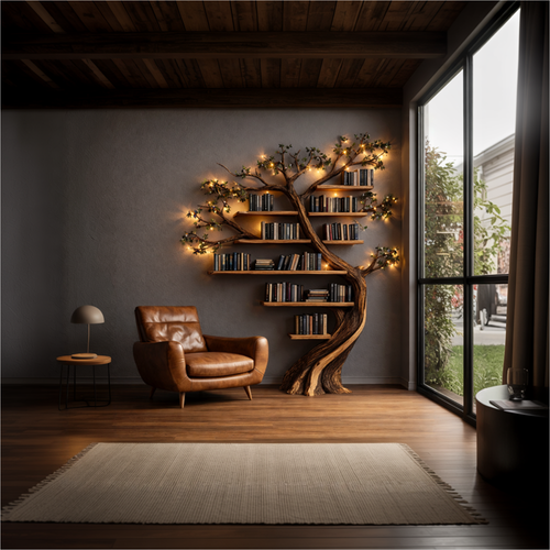 Rustic Tree Branch Bookshelf with Floral Pattern, 60 x 80 in - view 2