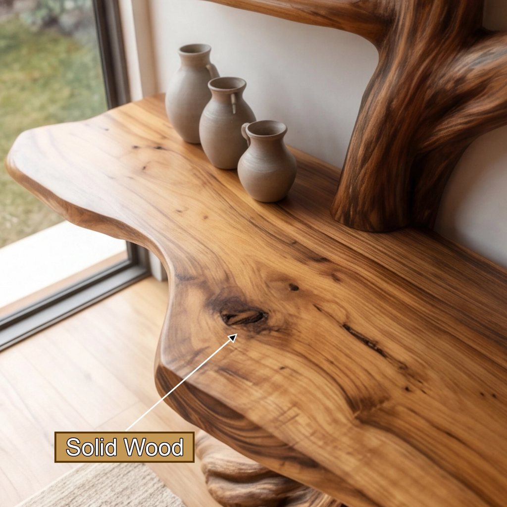 Symmetrical Tree Solid Wood Console Table with Upper Shelves - view 6