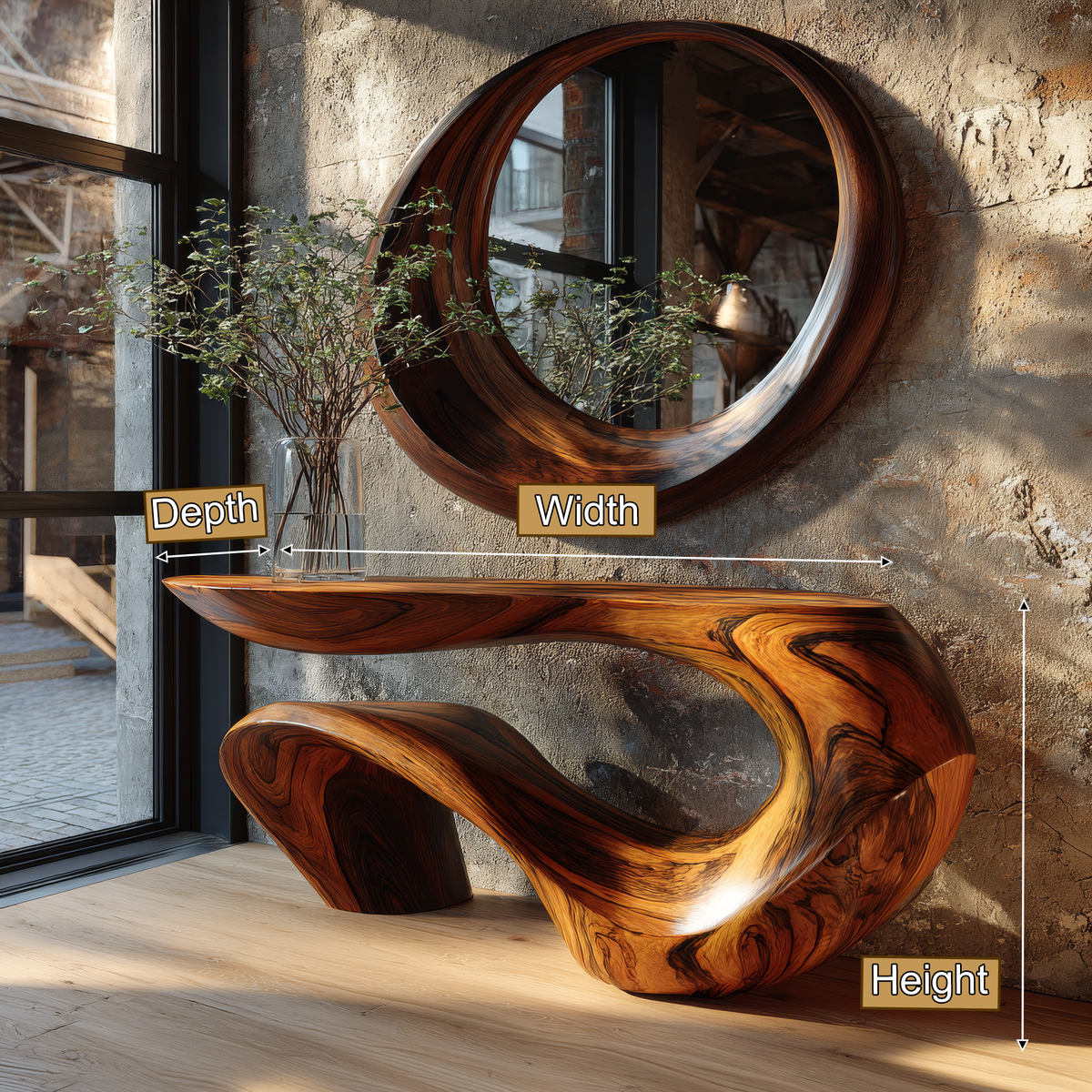 Sculpted Solid Wood Console Table with Wave Asymmetrical Base - view 9