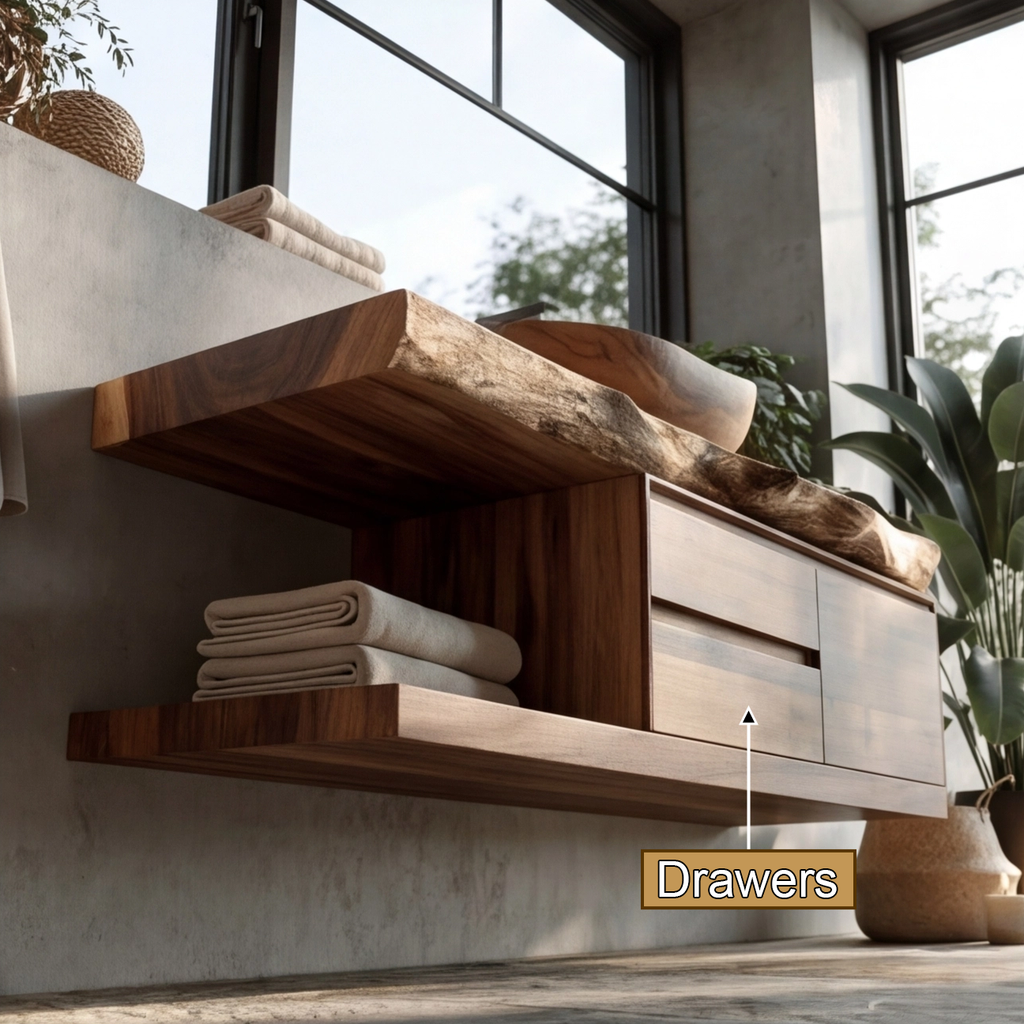 Live Edge Solid Wood Floating Vanity with Soft-Close Drawers - view 9