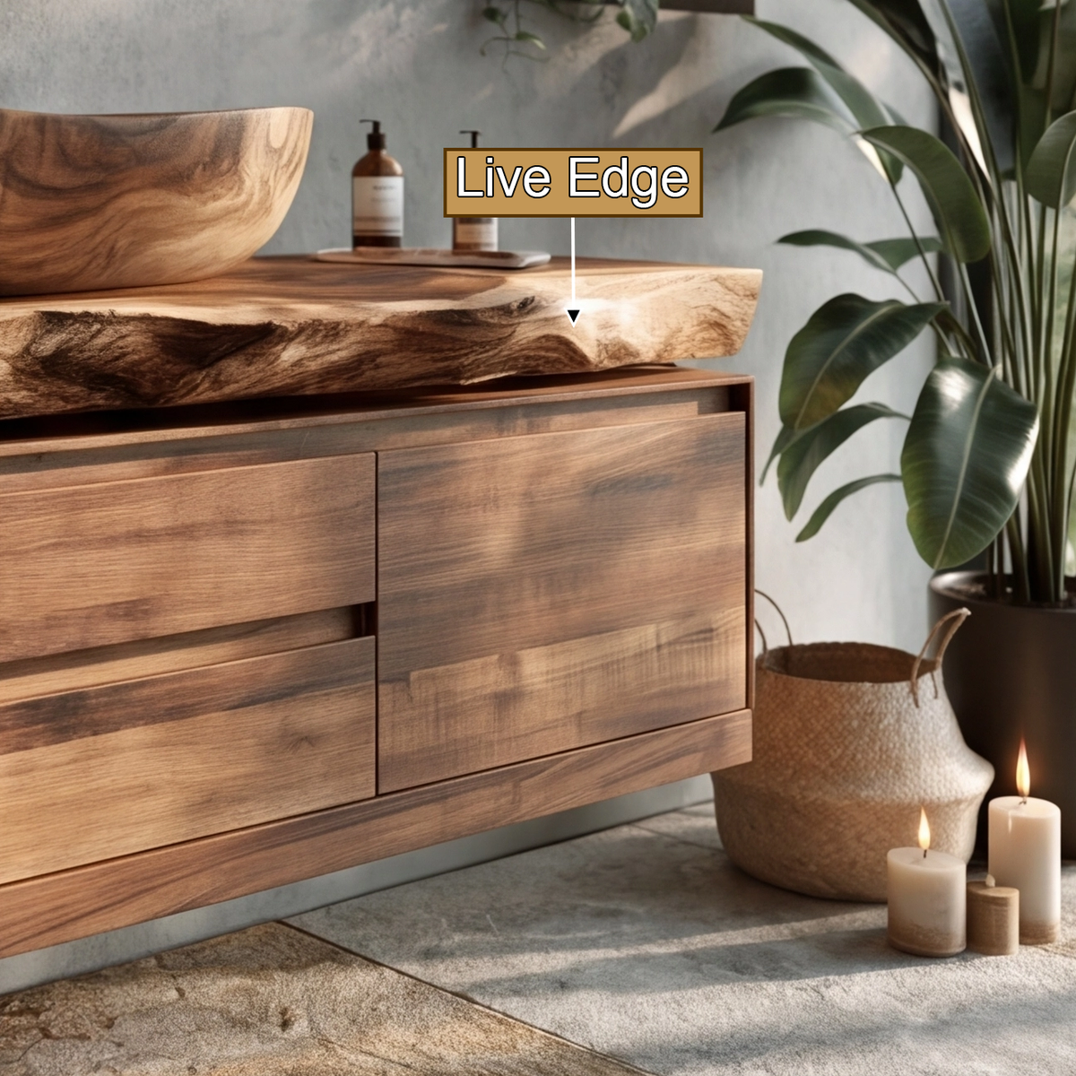Live Edge Solid Wood Floating Vanity with Soft-Close Drawers - view 10