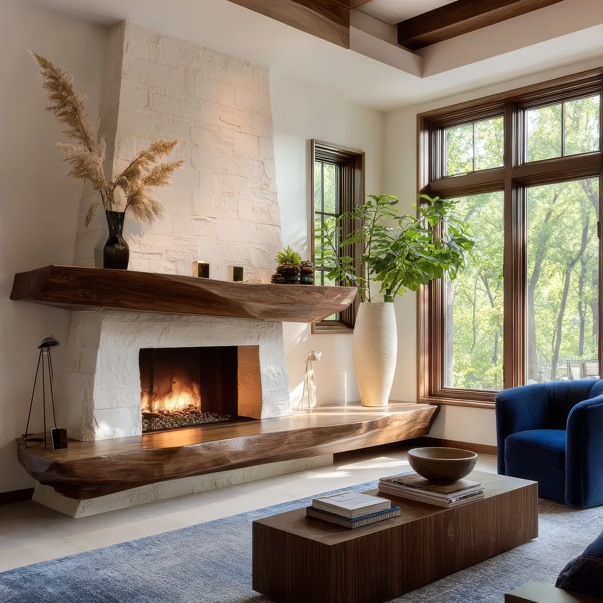 Solid Wood Fireplace Mantel Shelf with Sculpted Underside