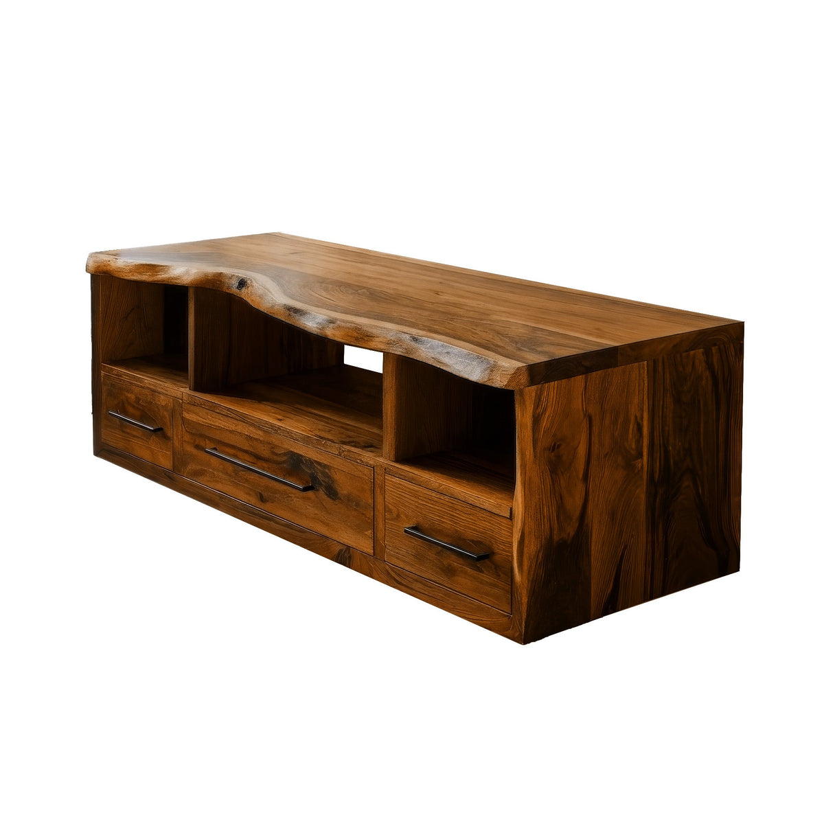Live Edge Solid Wood Floating Bathroom Vanity with Drawers in Brown finish