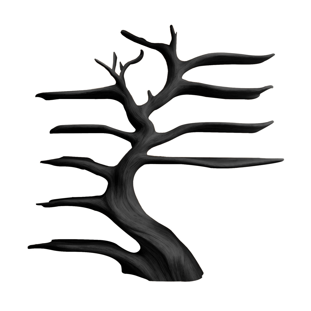 Solid Wood Tree Wine Rack with Integrated LED Backlit Branch Shelves in Black finish