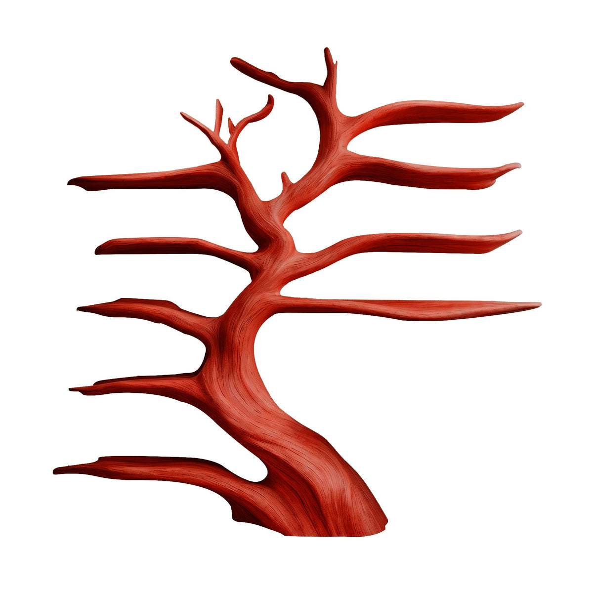 Solid Wood Tree Wine Rack with Integrated LED Backlit Branch Shelves in Mahogany finish