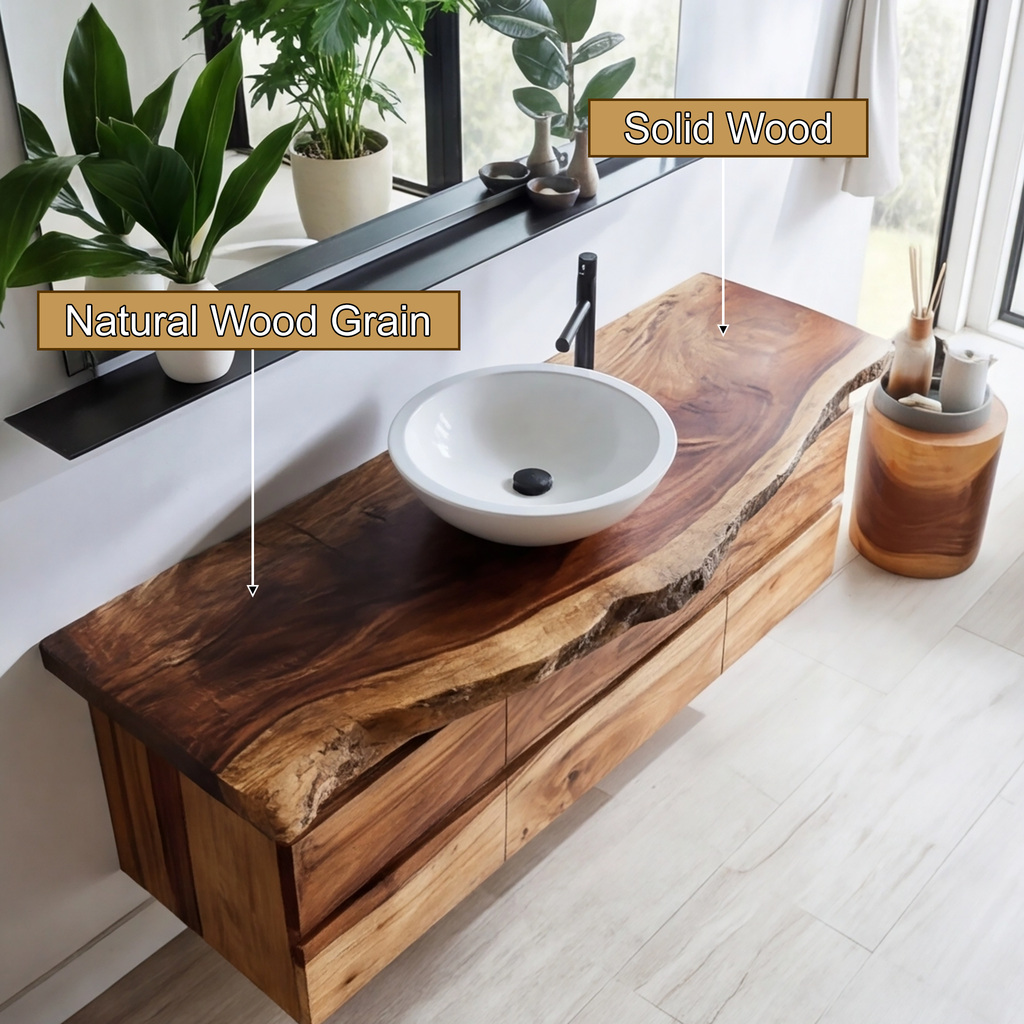 Live Edge Solid Hardwood Floating Bathroom Vanity with Drawers - view 6
