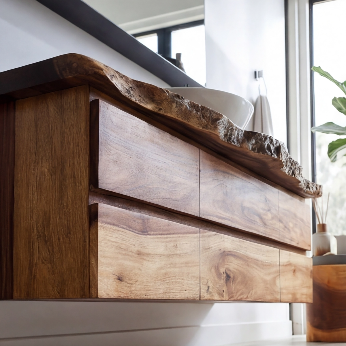 Live Edge Solid Hardwood Floating Bathroom Vanity with Drawers - view 3
