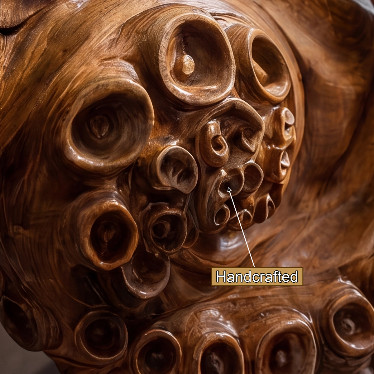 Octopus Carved Live Edge Floating Vanity with Integrated Sink - view 5