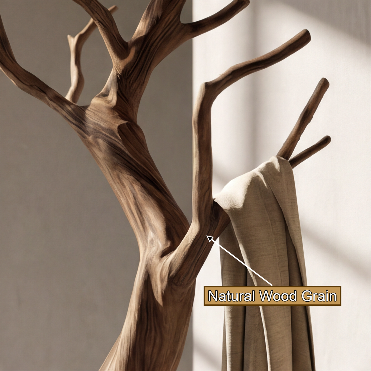 Sculpted Solid Wood Tree Coat Rack with Branch Hooks - view 4