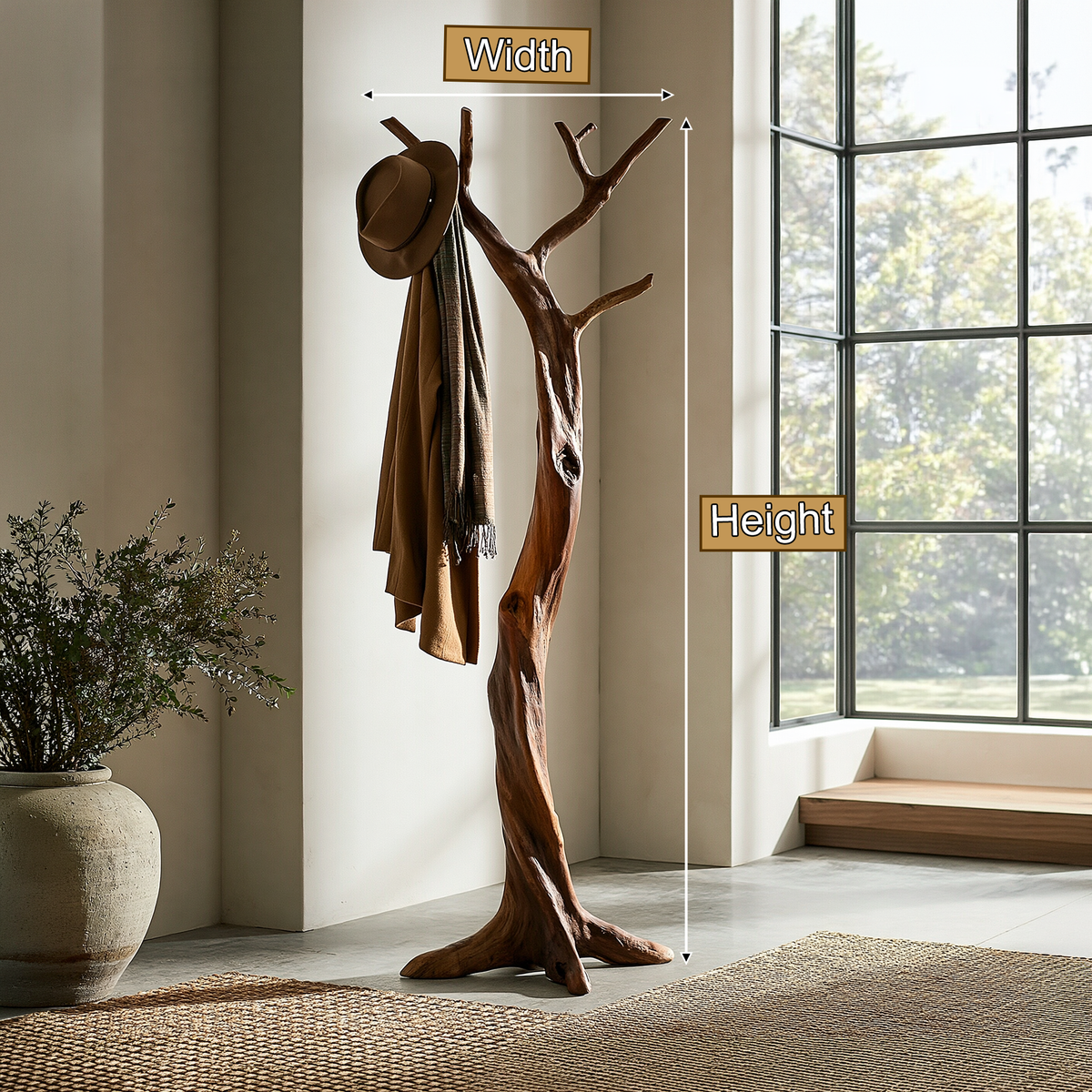 Sculpted Solid Wood Tree Coat Rack with Branch Hooks - view 2
