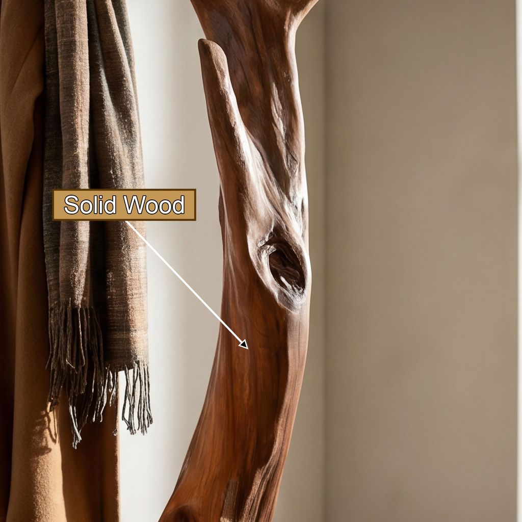 Sculpted Solid Wood Tree Coat Rack with Branch Hooks - view 6