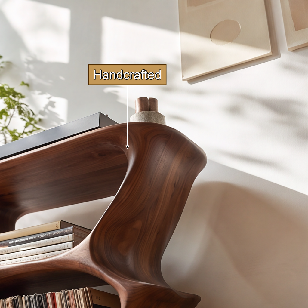 Solid Wood Open Frame Record Player Stand with Two Vinyl Cubbies - view 12