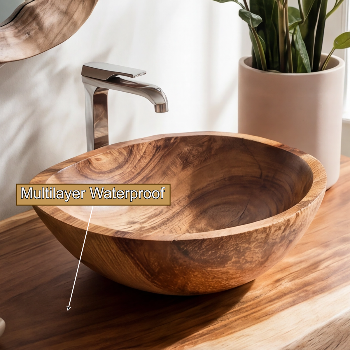 Solid Hardwood Freestanding Bathroom Vanity with Root-Form Base - view 5