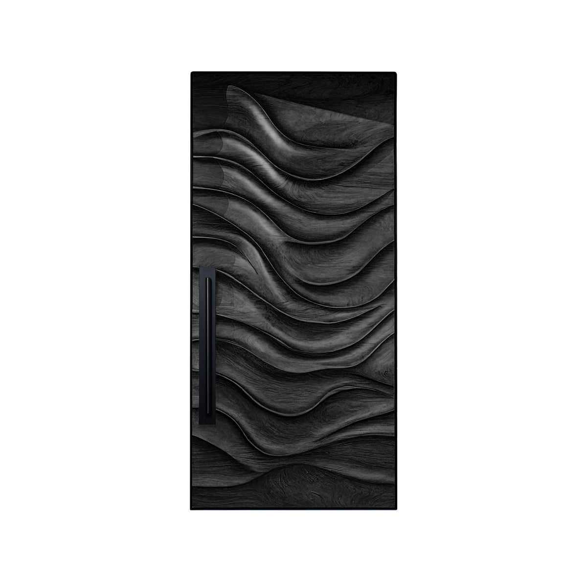 Wave-Carved Solid Wood Rectangular Single Entry Door in Black finish