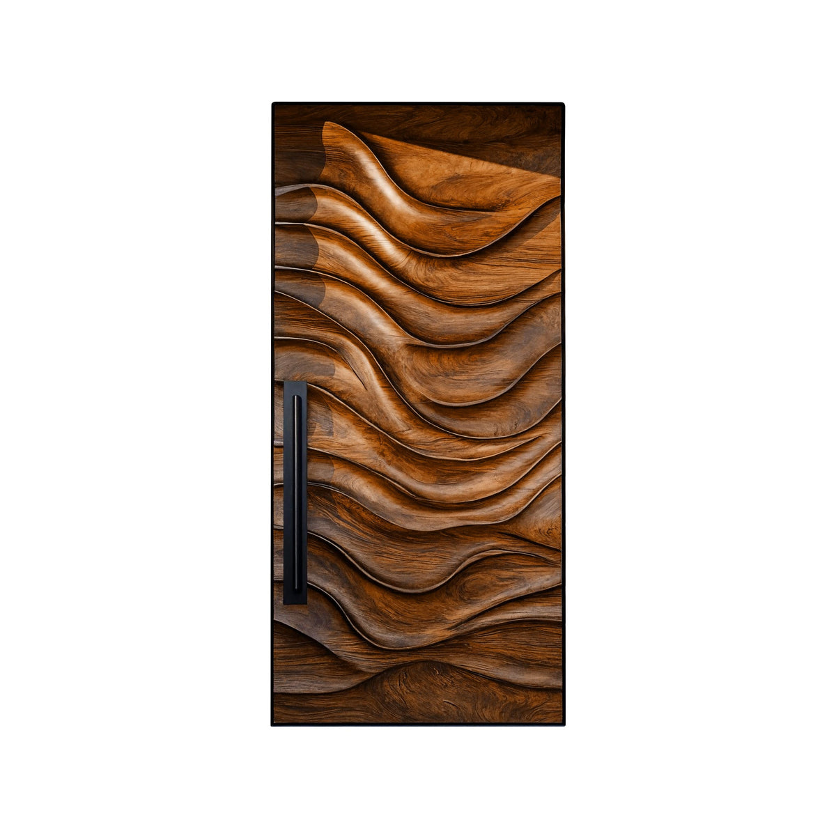 Wave-Carved Solid Wood Rectangular Single Entry Door in Brown finish