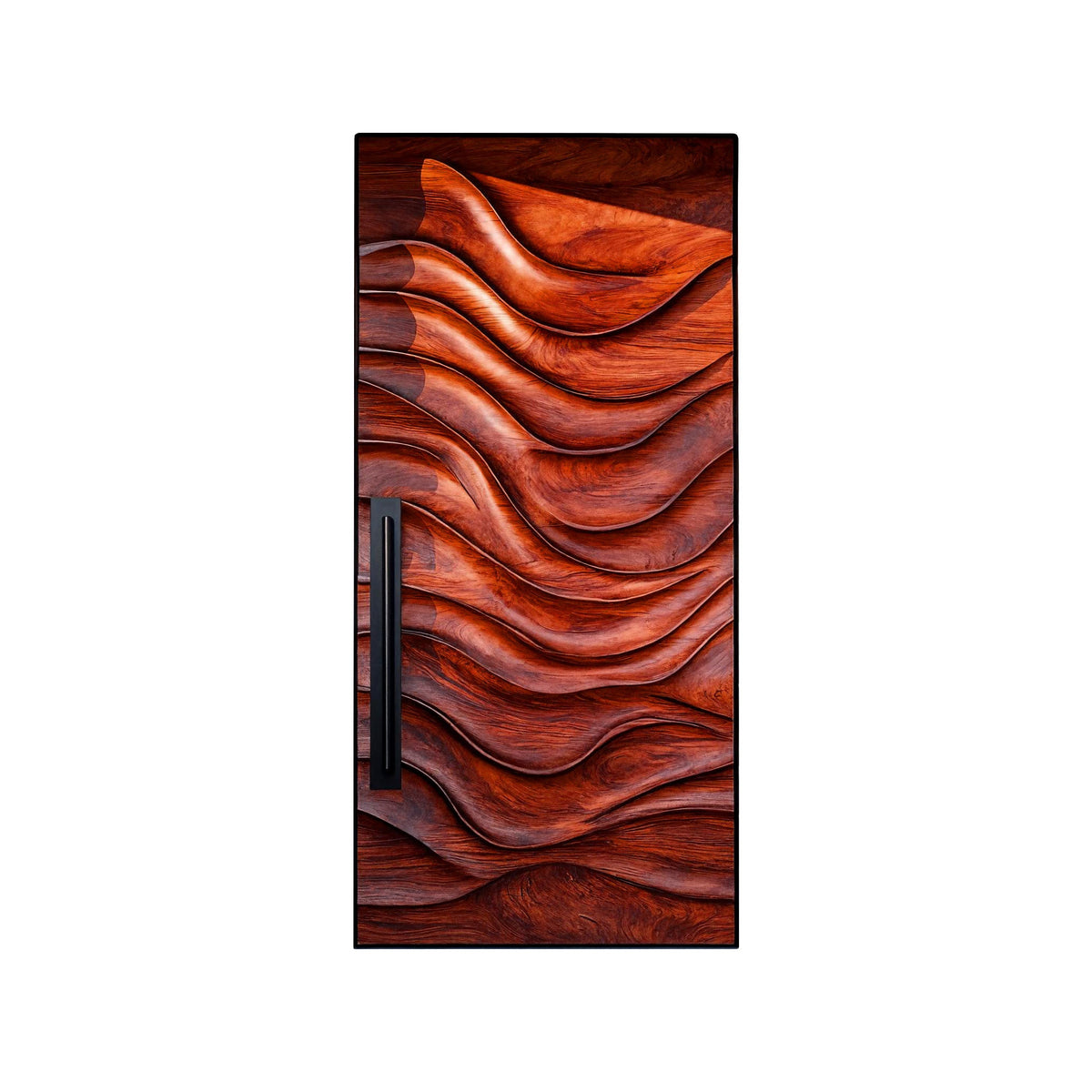 Wave-Carved Solid Wood Rectangular Single Entry Door in Mahogany finish
