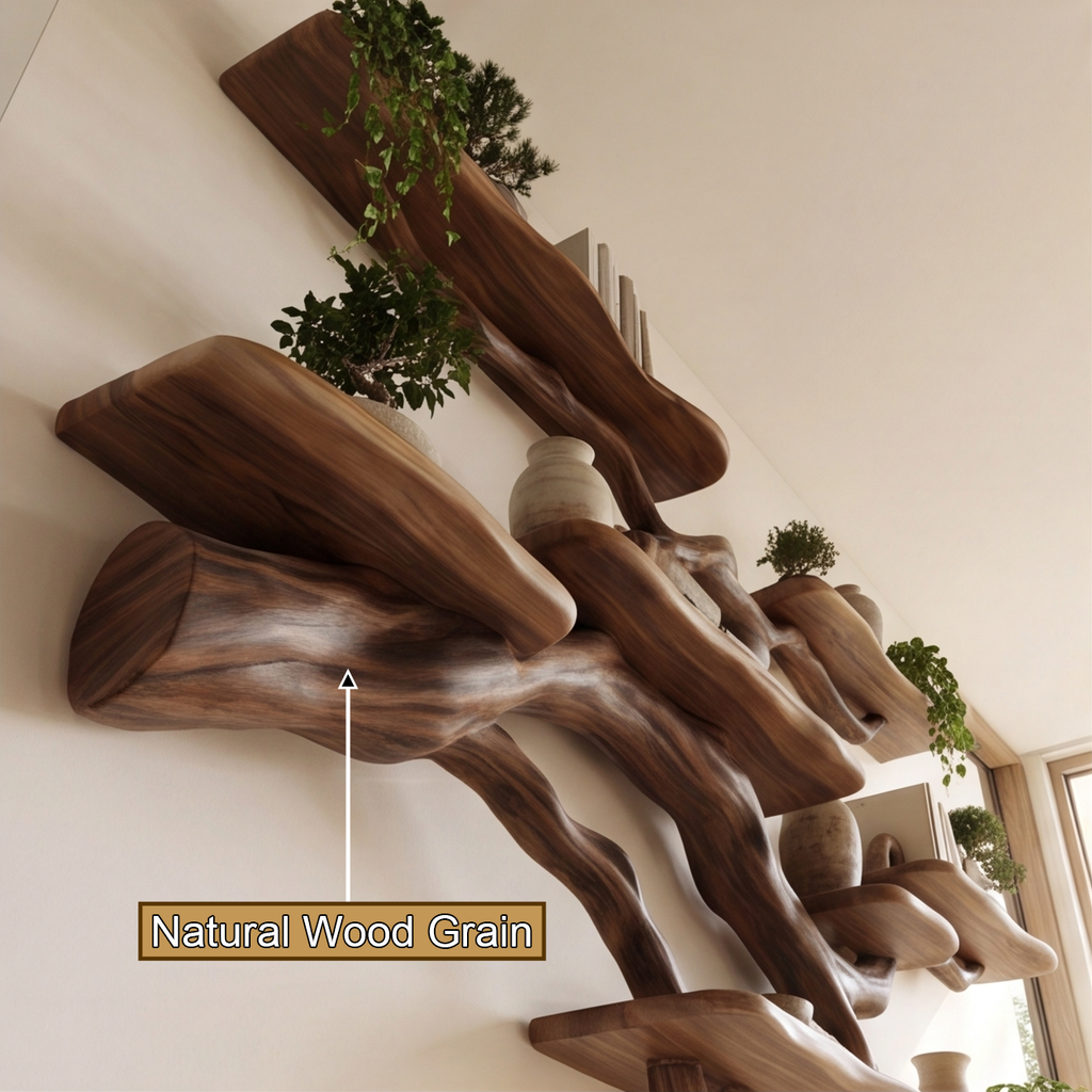 Solid Hardwood Floating Tree Bookshelf with Wide Branching Shelves - view 11