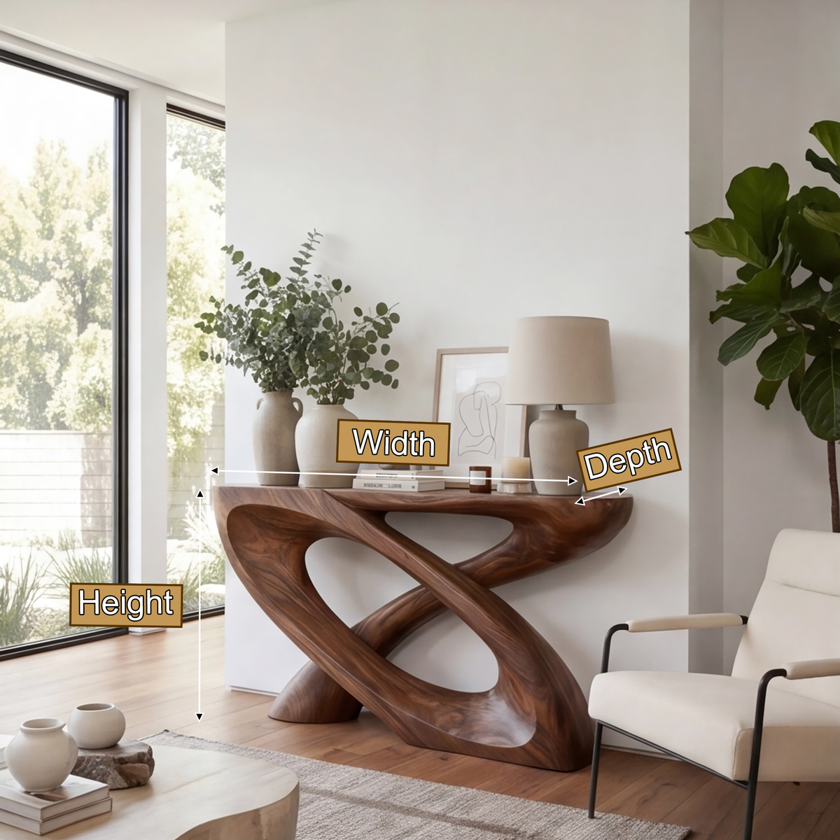 Sculpted Solid Hardwood Console Table with Looped Pedestal Base - view 8