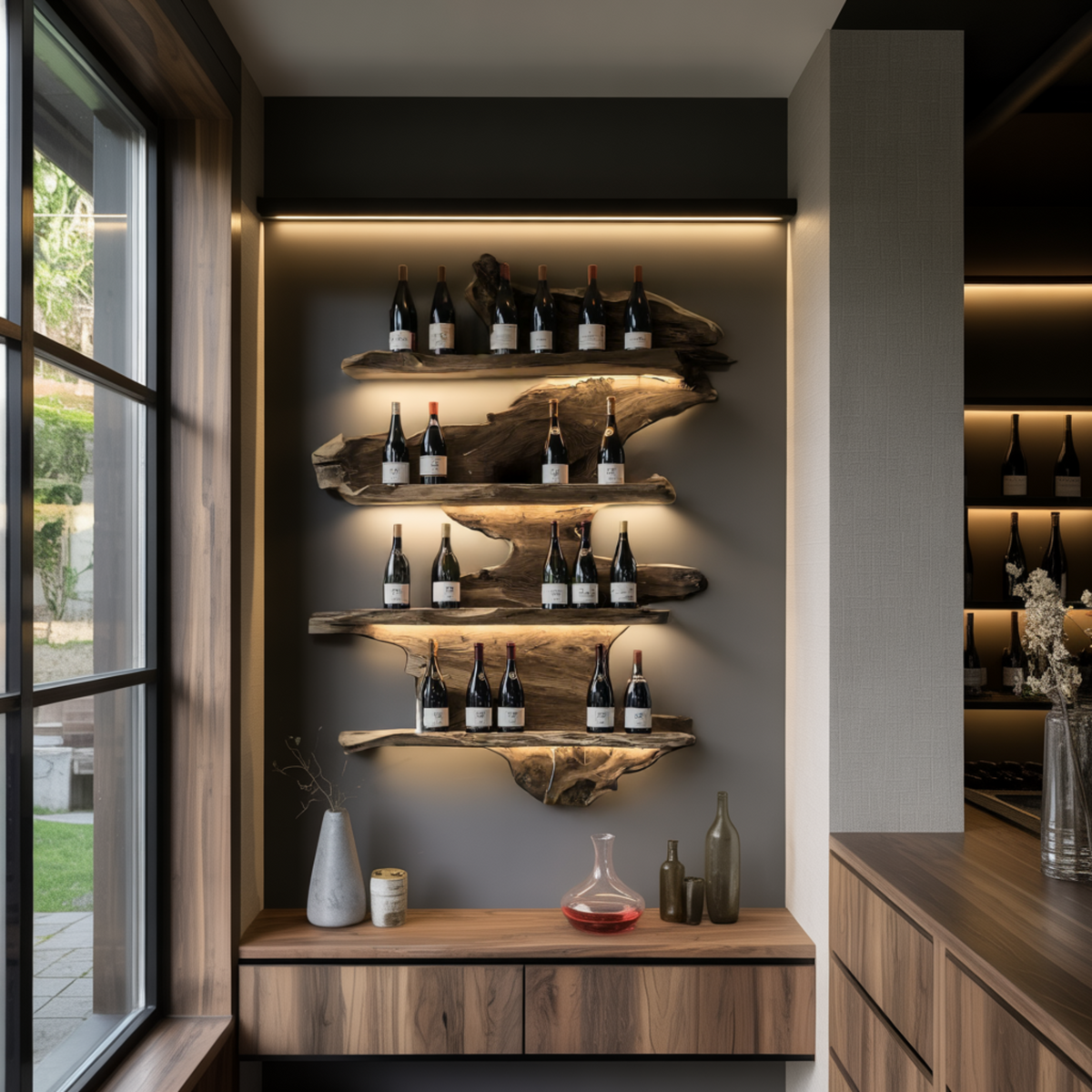 Live Edge Floating Wine Rack with Stacked Solid Slab Tiers - view 5