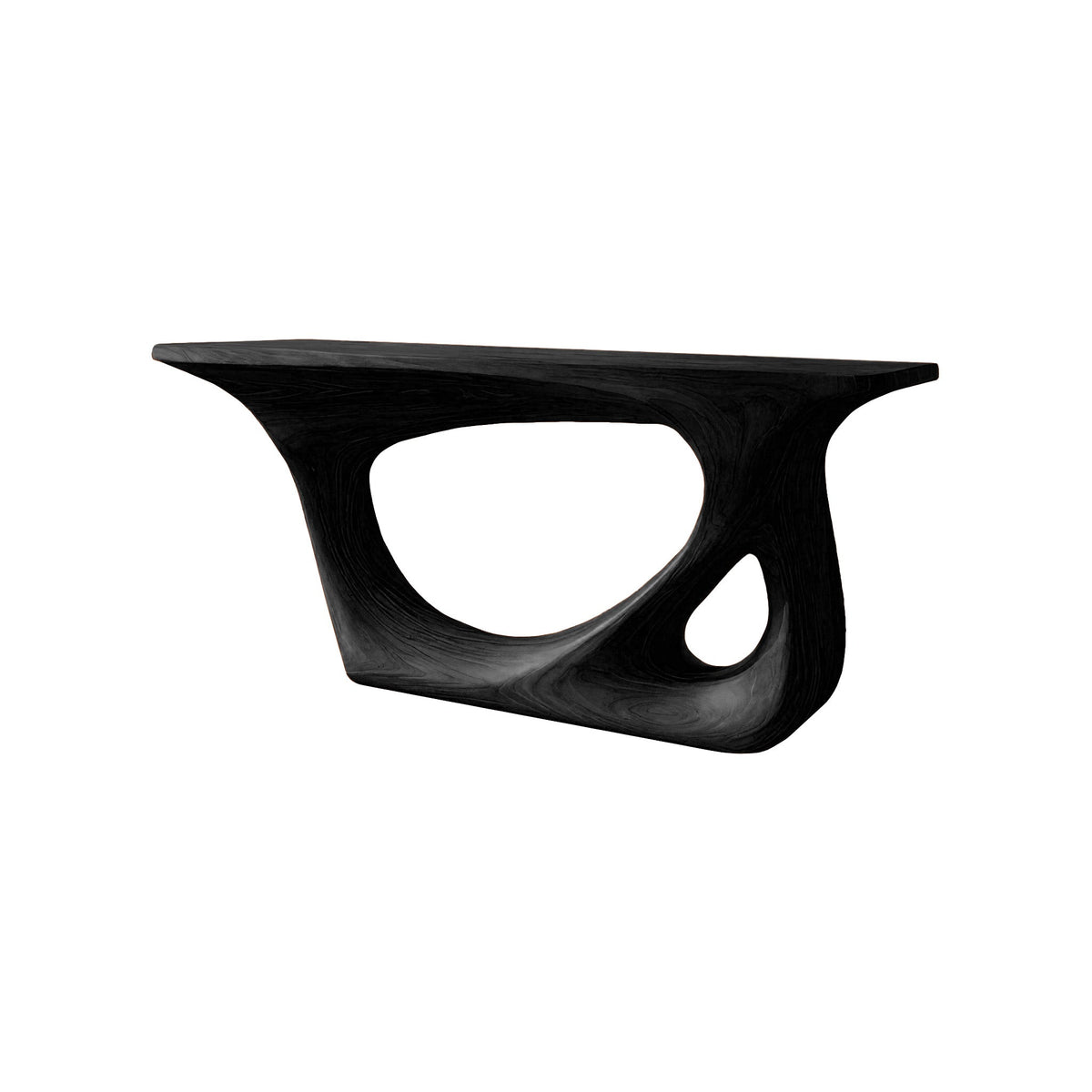 Sculpted Solid Wood Console Table with Carved Organic Voids in Black finish