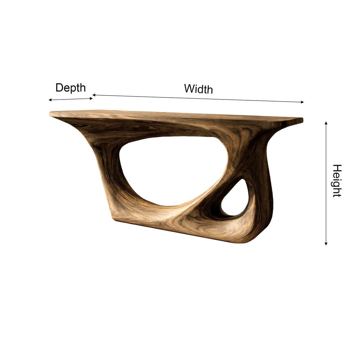 Sculpted Solid Wood Console Table with Carved Organic Voids - view 2