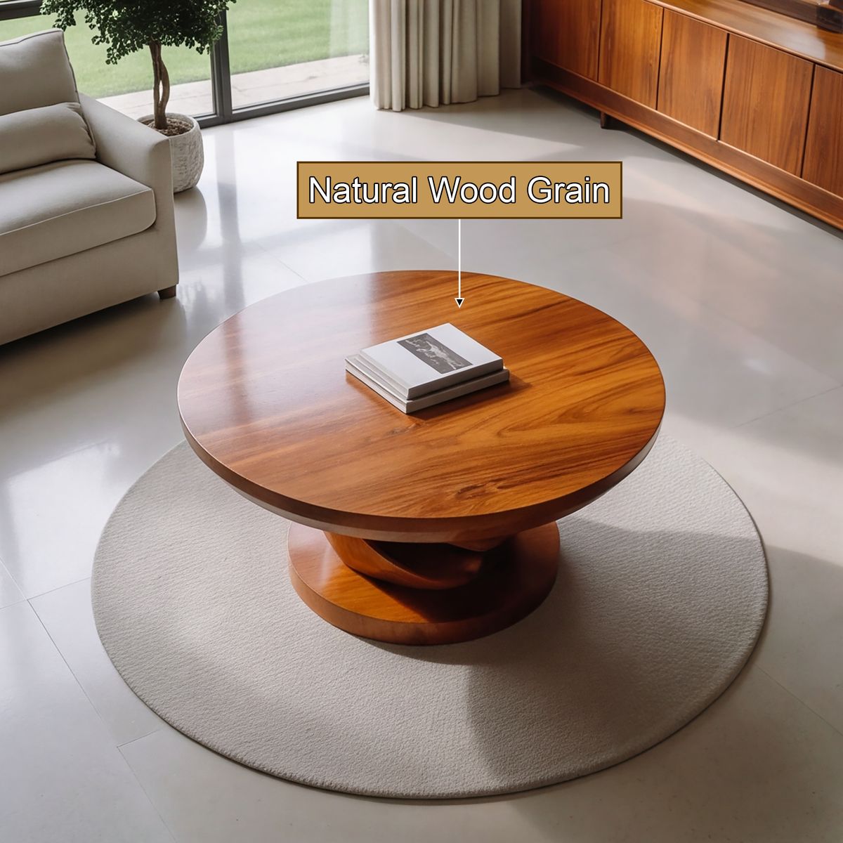 Round Solid Wood Coffee Table with Twisted Pedestal Base - view 9