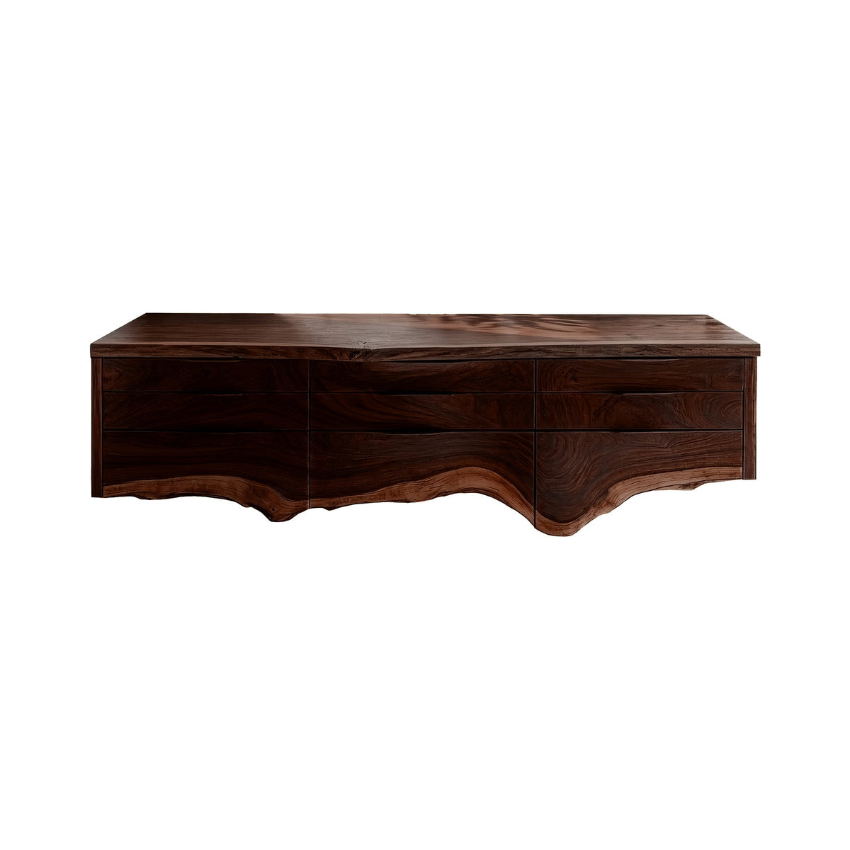 Live Edge Hardwood Floating Bathroom Vanity with Drawer Storage in Dark Walnut finish