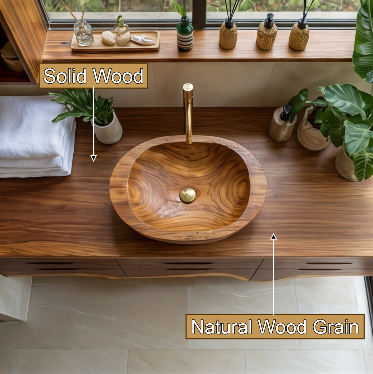Live Edge Hardwood Floating Bathroom Vanity with Drawer Storage - view 3