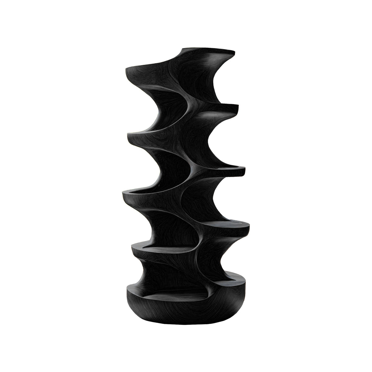 Sculpted Solid Wood Cat Tree with Hollowed Perching Platforms in Black finish