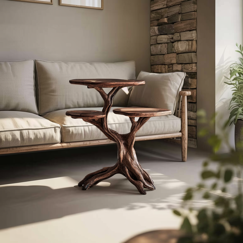 Farmhouse Solid Wood End Table with Wax and Oil Finish in Walnut finish