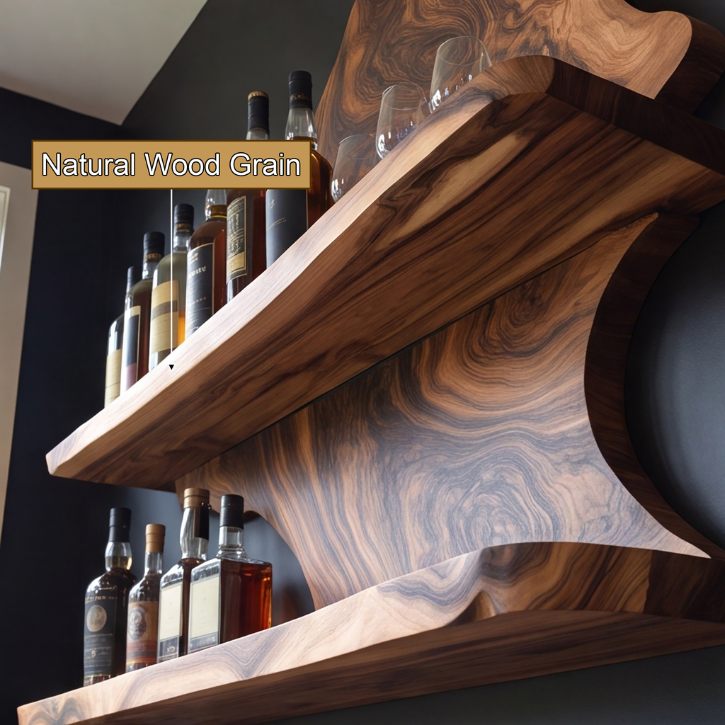 Live Edge Slab Floating Wine Shelf with Two Oversized Ledges - view 10