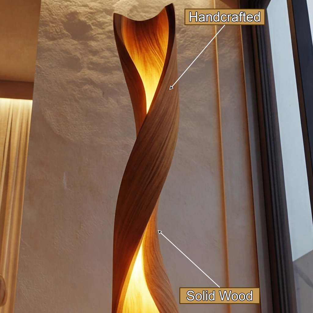 Sculpted Solid Wood Twisting Floor Lamp with Integrated LED - view 4