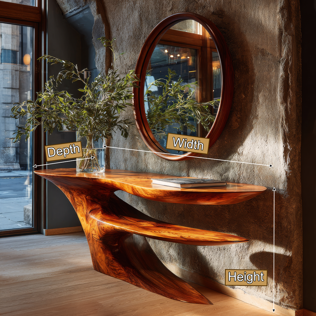 Cantilever Sculpted Solid Wood Console Table with Lower Shelf - view 8