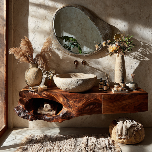Live Edge Solid Hardwood Floating Bathroom Vanity with Drawer