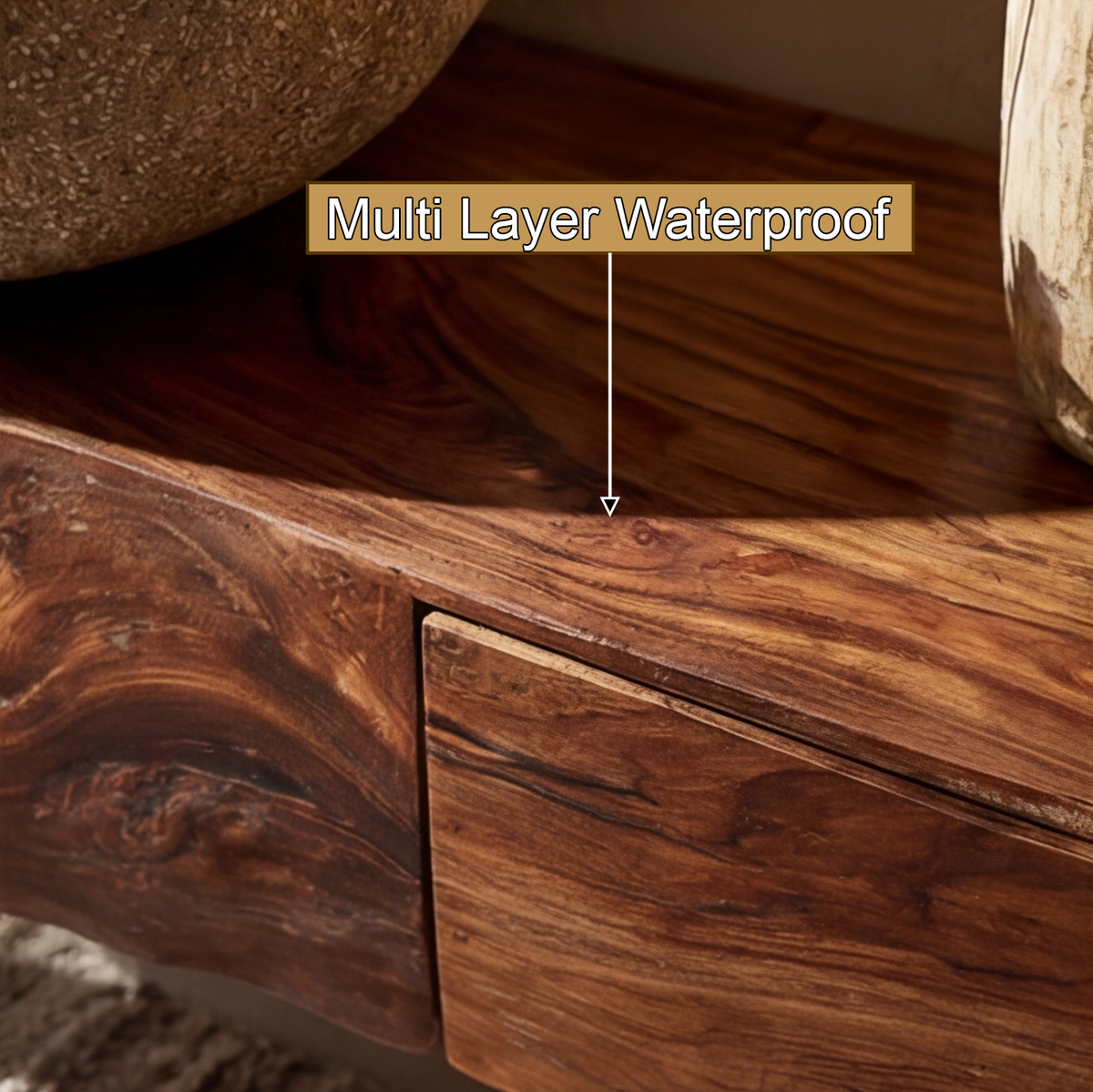 Live Edge Solid Hardwood Floating Bathroom Vanity with Drawer - view 3