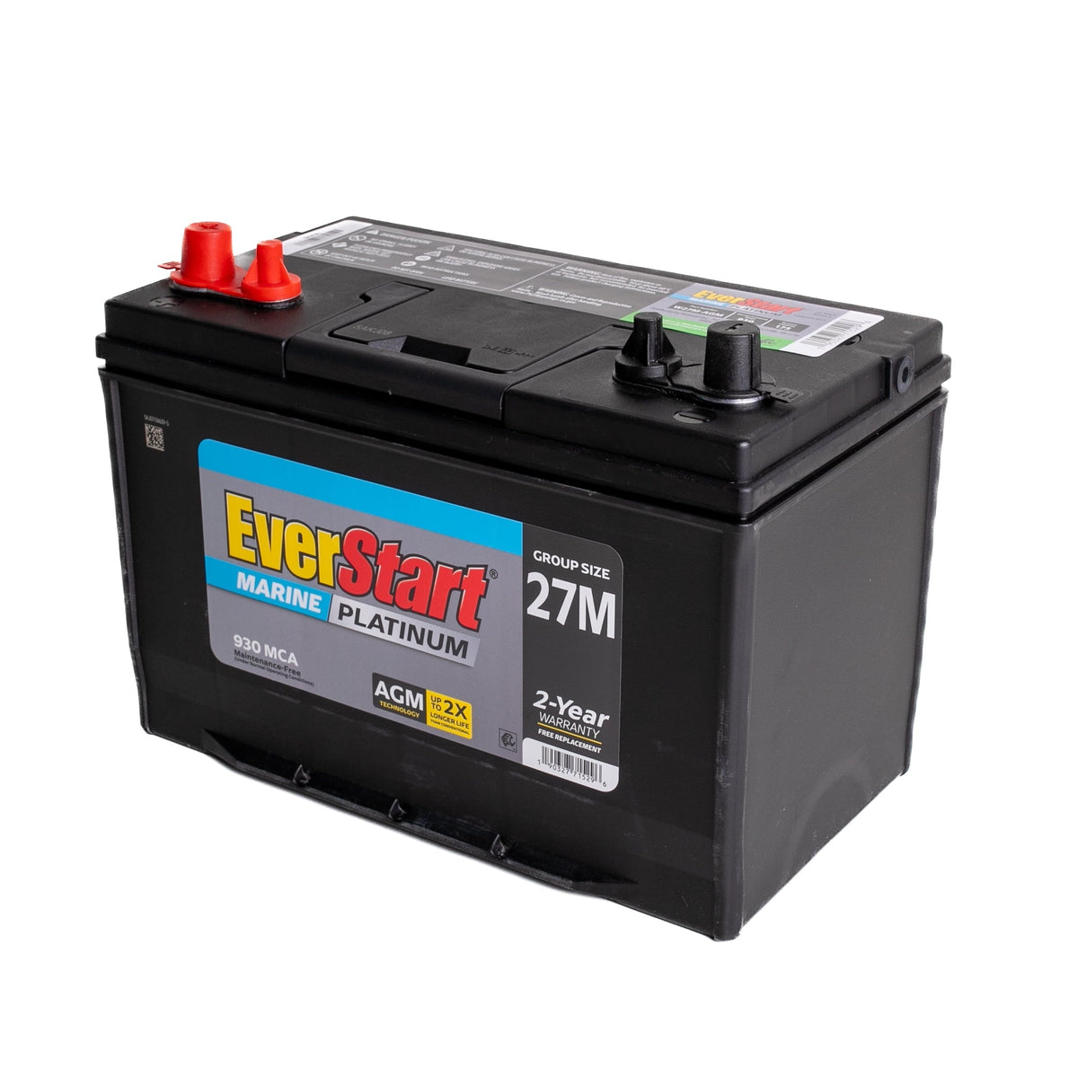 EverStart Platinum AGM Marine Deep Cycle Battery, Group 27M, 930 MCA, 175 RC, 12V
