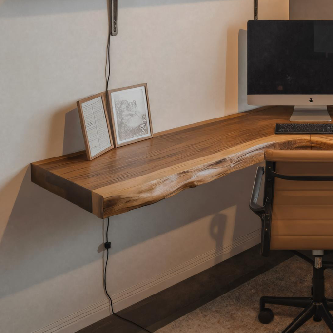 Floating Live Edge Solid Wood Corner Desk for Home Office - view 3