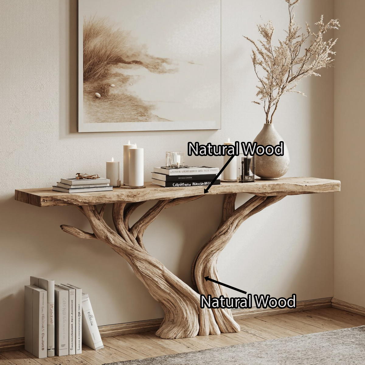 Rustic Live Edge Console Table in Natural Solid Wood - view 6